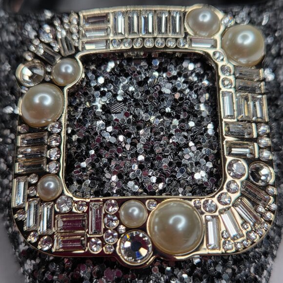 NWT Kate Spade Women's Buckle Up Glitter Flats Black Silver - Picture 5 of 7